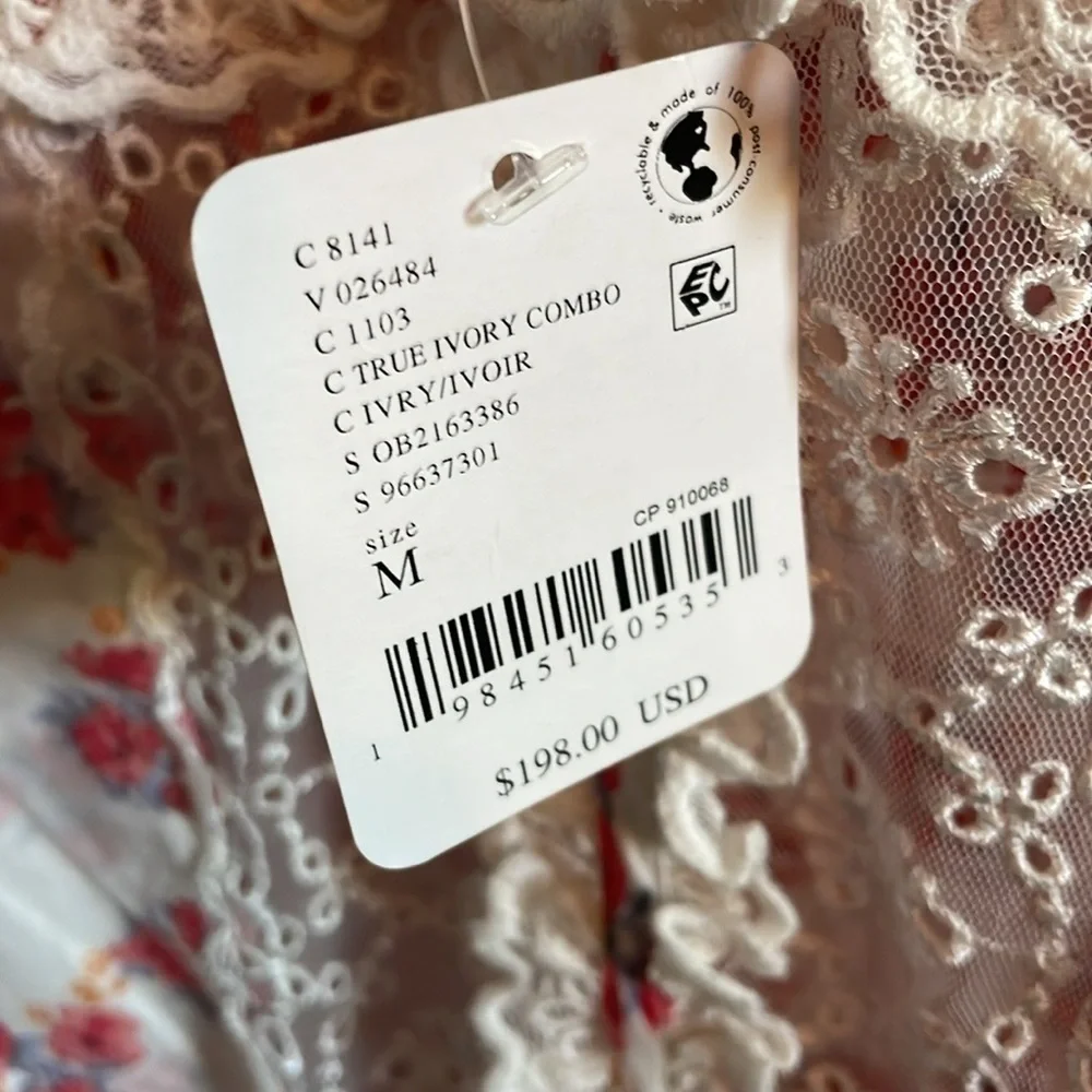 Free People Hearts Desire Bodysuit Ruffles Lace Embroidered Maxi Dress